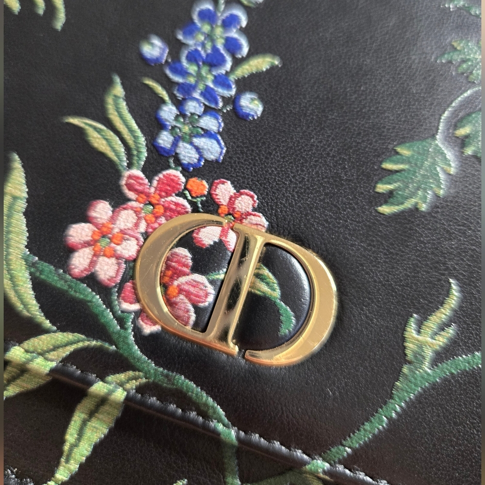 Authentic Black Floral Dior Pouch Wallet On A Chain - Picture 5 of 7